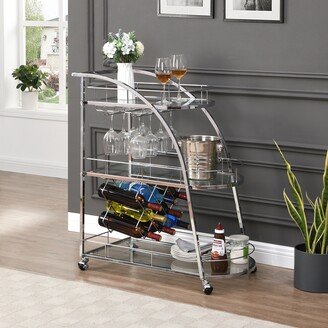 CTEX Mobile Bar Cart Serving Wine Cart with Wheels, 3 tier Metal Frame Serving Cart