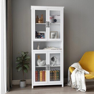 American Country Style Bookcase with 4 Doors and Open Storage Space