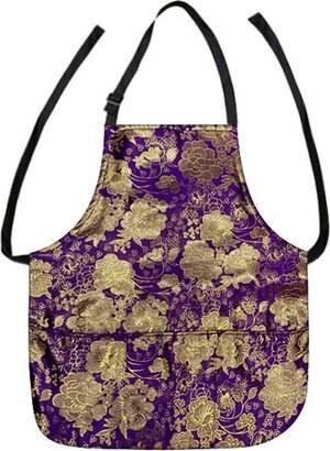 Us Handmade Apron With Asian Flowers Purple Pattern Cotton Fabric Reversible 2 in 1 Apron