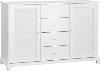 HOMCOM 47 Modern Storage Cabinet Buffet Sideboard with Drawers and Louvered Doors- White