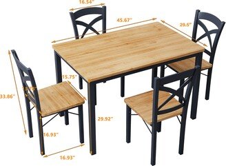 PULLAFUN 5-Piece Dining Table Set Home Kitchen Table and Chairs Industrial Wooden Dining Set with Metal Frame and 4 Chairs