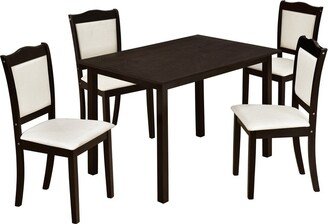 IGEMAN 5-Piece American Style Wood Dining Table Set with 4 Upholstered Chairs for Country House City Apartment Dining Room