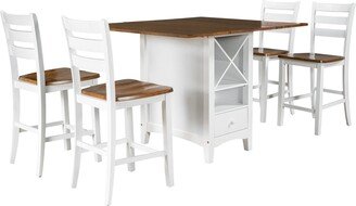 GREATPLANINC Wooden Counter Height Kitchen Dining Set with & 4 Chair, Wine Rack and Drawers