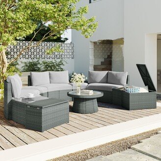 TOSWIN 10-Piece Outdoor Half Round Patio Rattan Sectional Sofa, PE Wicker Conversation Set