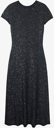 Womens Black Scoop-back Sequin-embellished Wool-blend Maxi Dress