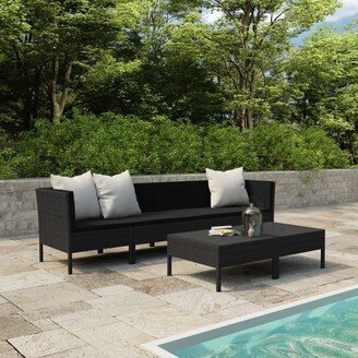 6 Piece Patio Lounge Set with Cushions Poly Rattan Black - 27.2