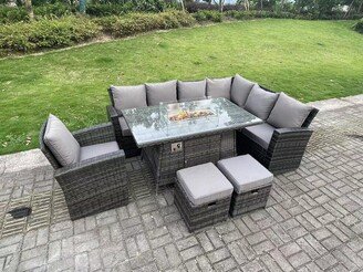 Fimous High Back Rattan Garden Furniture Sets Gas Fire Pit Dining Table Gas H