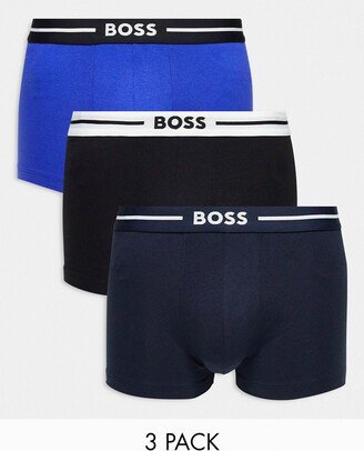 Boss Bodywear bold 3 pack trunks in black, blue and navy