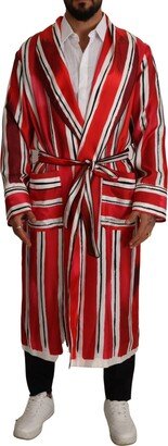 Red White Striped Silk Mens Night Gown Men's Robe