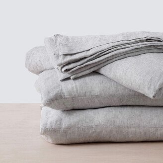 The Citizenry King Stonewashed Linen Sheet Set Graphite Thin Stripe