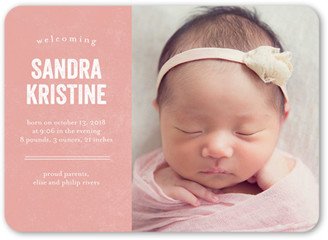 Birth Announcements: Simple Introduction Girl Birth Announcement, Pink, Matte, Signature Smooth Cardstock, Rounded