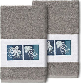 Ava Embellished Hand Towel - Set of 2 - Dark Gray