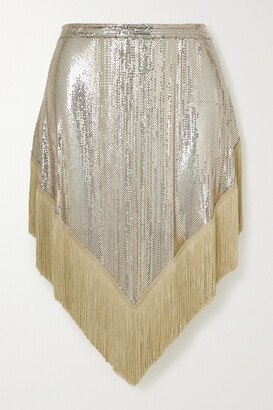 Rabanne - Asymmetric Fringed Chainmail Mini Skirt - Gold