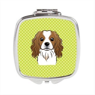 BB1286SCM Checkerboard Lime Green Cavalier Spaniel Compact Mirror, 2.75 x 3 x .3 In.