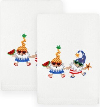 Linum Home Summer Gnomes Embroidered Turkish Cotton Hand Towel, 2 Piece Set