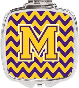 CJ1041-MSCM Letter M Chevron Purple & Gold Compact Mirror, 3 x 0.3 x 2.75 in.