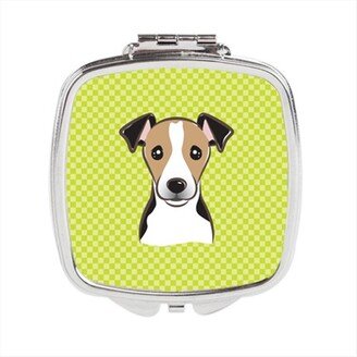 BB1323SCM Checkerboard Lime Green Jack Russell Terrier Compact Mirror, 2.75 x 3 x .3 In.