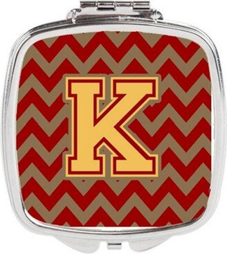 CJ1048-KSCM Letter K Chevron Garnet & Gold Compact Mirror