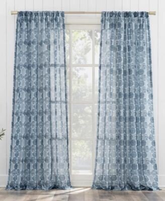 No. 918 Tokai Geometric Print Sheer Rod Pocket Curtain Panel Collection