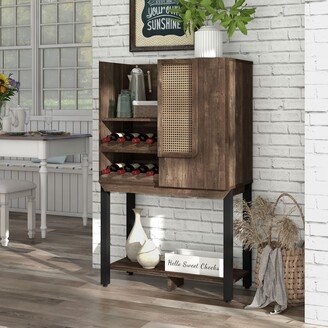 Cassini Farmhouse Reclaimed Oak 2 Open Shelves Wood Kitchen Hutch with Wine Rack by Carbon Loft