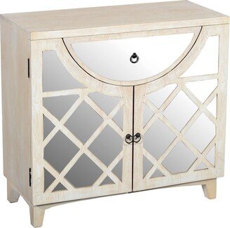 Wood Cabinet with Mirrored look Steel Insert Door Storage, Beige