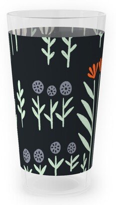 Outdoor Pint Glasses: Delicate Floral - Orange And White Outdoor Pint Glass, Black