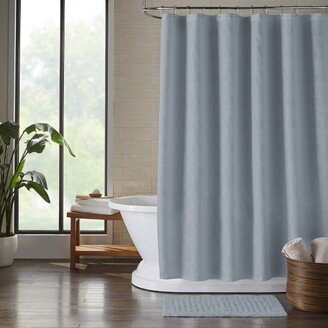 Essential Waffle Stripe Modern Fabric Shower Curtain - 72 x 72 - Spa Blue