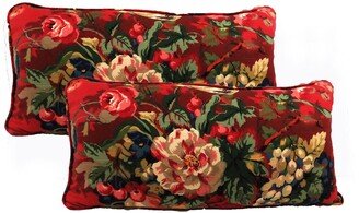 2 Red Lumbar Throw Pillow Covers Floral Sham Pillowcases Rectangle, Cushions Toss Sofa Couch Home Decor Living Room Bedroom Family