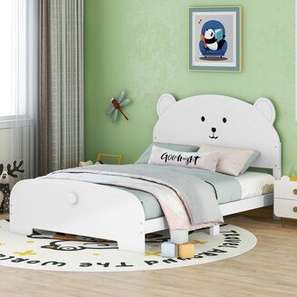 GREATPLANINC Unique Bear-Shaped Kids Bed Wooden Platform Bed, White