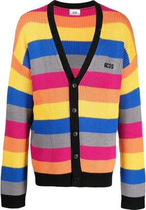 rainbow-stripe V-neck cardigan