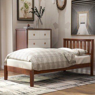 CTEX Solid Wood Twin Size Platform Bed with Headboard and Wood Slats, 78.5