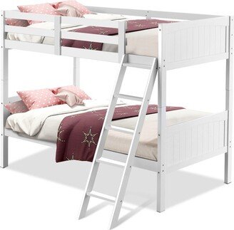 Wooden Twin Over Twin Bunk Beds Convertible 2 Individual Twin Beds White