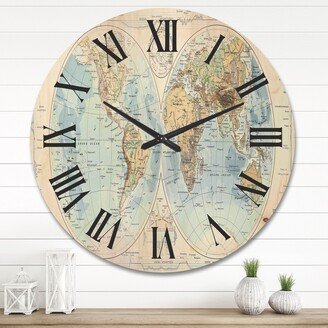 Designart 'Ancient Map of The World II' Rustic Wood Wall Clock