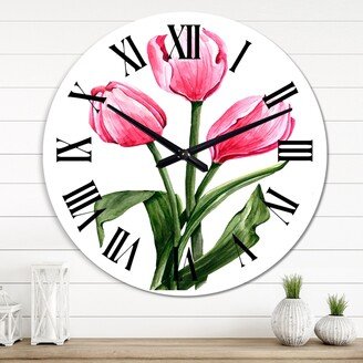 Designart 'Three Red Spring Flowers Tulips' Traditional wall clock