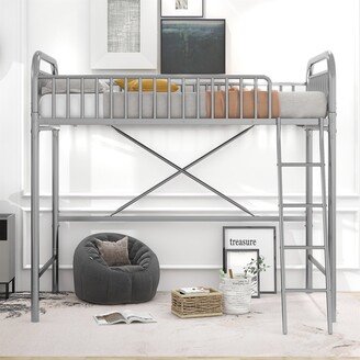 BESTCOSTY Twin Size Metal Loft Bed, No Box Spring Needed