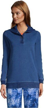 Women's Petite Long Sleeve Serious Sweats Button Hoodie - Large - Dark Indigo