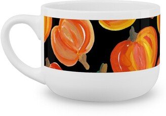 Mugs: Watercolor Pumpkins - Black Latte Mug, White, 25Oz, Orange