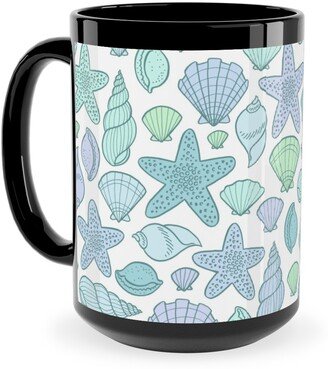 Mugs: Seashells - Cool Blues Ceramic Mug, Black, 15Oz, Blue