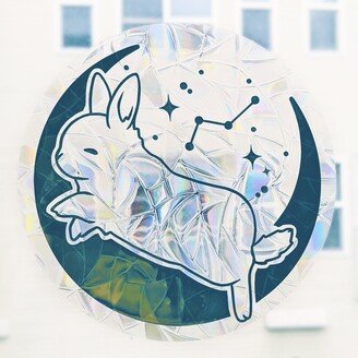 Dancing Moon Bunny Suncatcher | Cute Rainbow Window Decal, Holographic Rabbit Sun Catch Non-Adhesive Sticker