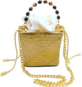 Washein Tuparro Gold Small Handwoven Straw Basket Bag