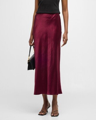 Wrinkled Satin Midi Slip Skirt