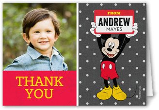 Thank You Cards: Disney Mickey Mouse Name Thank You Card, Red, Matte, Folded Smooth Cardstock