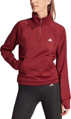 Women's Aeroready Game & Go Quarter-Zip Thumb-Hole Top - Shadow Red/white