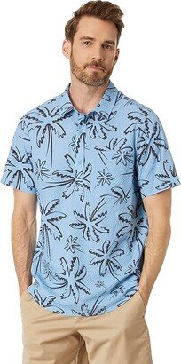 Deco Palms Short Sleeve Woven (Three Lines Palms Light Blue) Men's Clothing