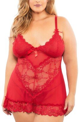 Plus Size Soft Cup Babydoll & G-String 2pc Lingerie Set