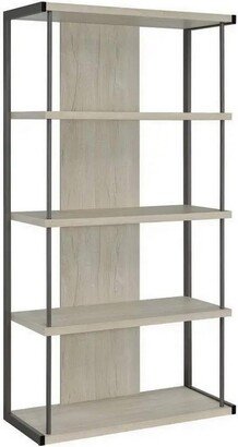 Dela 72 Inch Freestanding Bookcase, 4 Wooden Shelves, Whitewashed Gray