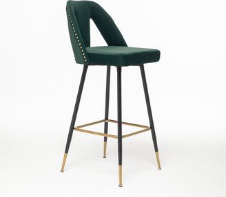 Modern Bar Stool with Nailheads and Gold Tipped Black Metal Legs 2pcs