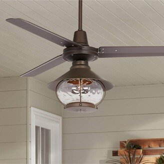 Casa Vieja 52 Plaza Dc Modern Industrial 3 Blade Indoor Outdoor Ceiling Fan with Led Light Remote Control Oil Rubbed Bronze Clear Hammered Glass Lantern Damp Ra