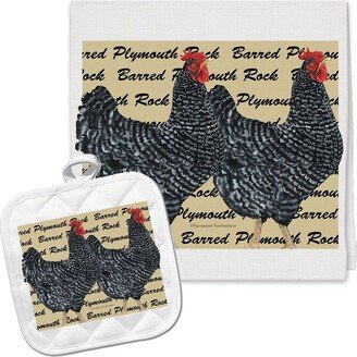 Chicken Barred Plymouth Rock Kitchen Dish Towel & Pot Holder Gift Set