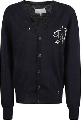 Cat Embroidered Knit Cardigan